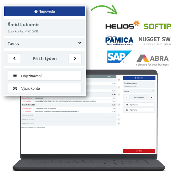 Aktion monitoruje stav účtov stravníkov a môže zadávať sumy za odobraté jedlá do mzdových systémov.