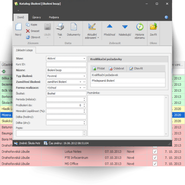 Záznamy o školeniach v prístupovom systéme Aktion
