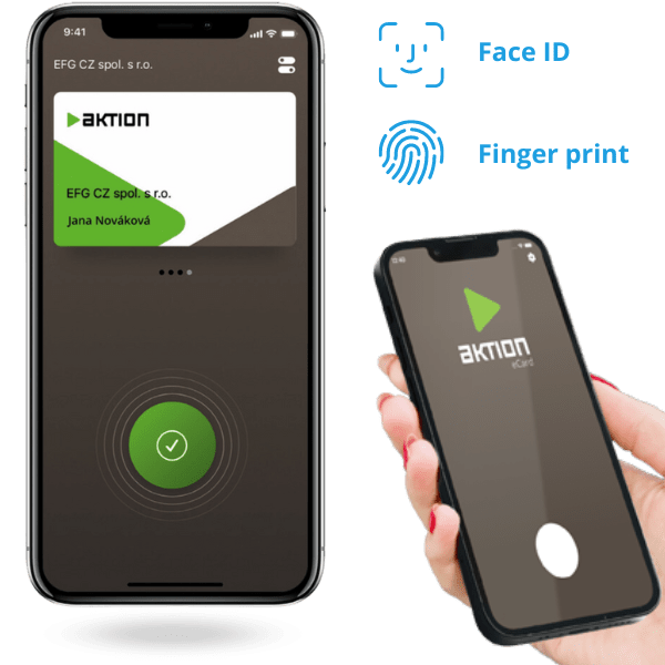 Virtuálna karta Aktion eCard vo vašom mobile odomkne dvere, zdvihne závoru a otvorí turnikety pomocou čítačky odtlačkov prstov v mobile alebo Face ID v iPhone.